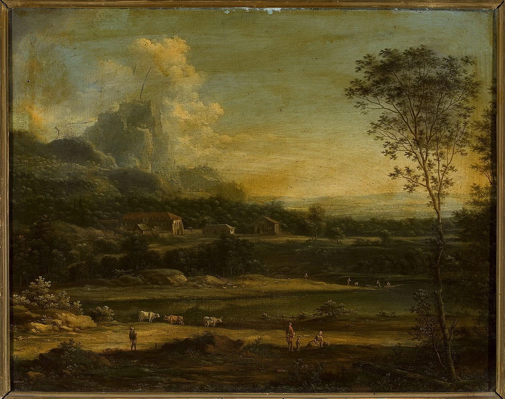 Paesaggio di montagna con un lago ed edifici - Museo Nazionale di Varsavia